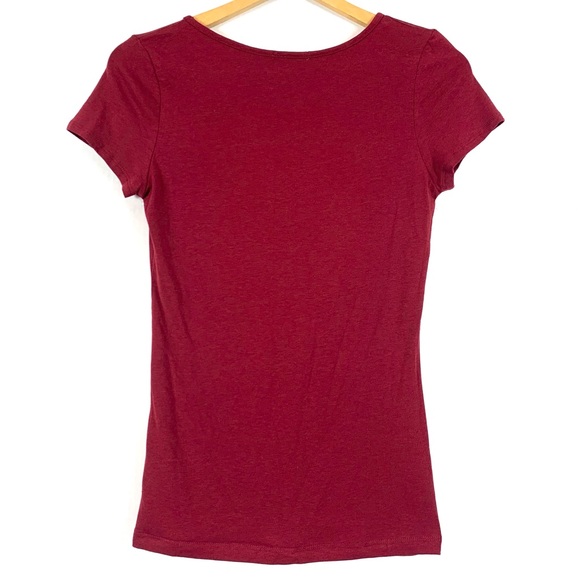 NWOT Burgundy Sheer Lace Mesh Cutout Fitted Tee - Picture 5 of 13